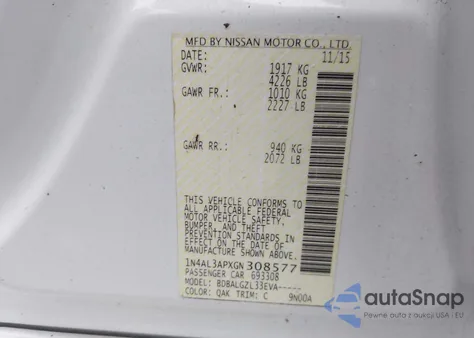 2016 Nissan Altima 2.5/2.5 S/2.5 Sl/2.5 Sr/2.5 Sv from USA, damaged, VIN 1N4AL3APXGN308577